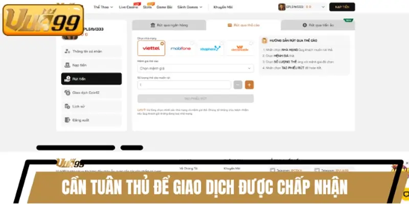 Yêu cầu cần tuân thủ để giao dịch rút tiền được chấp nhận
